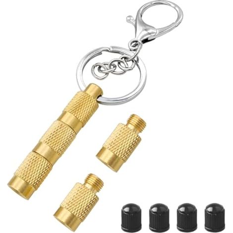 Mandark Outil de dégonflage de pneu de voiture, kit de valve de dégonflage 4 en 1 en laiton, kit de valve de dégonflage portable avec bouchons de valve, porte-clés, universel pour véhicule (1/5)