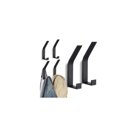 Moderne Wandgarderobe mit 6 unsichtbaren Haken für Jacken, Mäntel, Schals und Taschen – Schwarz – Crezuo