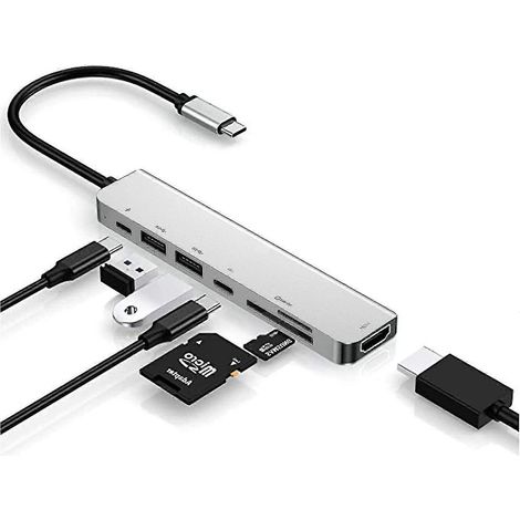 Hub USB-C, adaptateur multiport USB-C vers HDMI 6 en 1 avec lecteur de carte SD (1/5)
