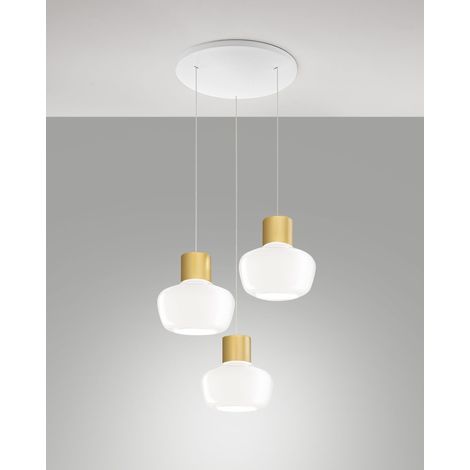 Lampada a Sospensione LED Kino 36W 3900lm 3000K Dimmerabile a step, Struttura in Metallo e Vetro Borosilicato, Bianco - Kino