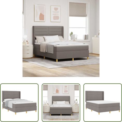 Matelas ferme -  Lit à ressorts avec matelas Taupe 140 x 190 cm tissu (1/5)