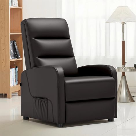 AUTRUCKER Fauteuil relax, petit canapé inclinable, réglage 3 positions, une place, avec repose-pieds/chambre/home cinéma/salon, marron (1/5)
