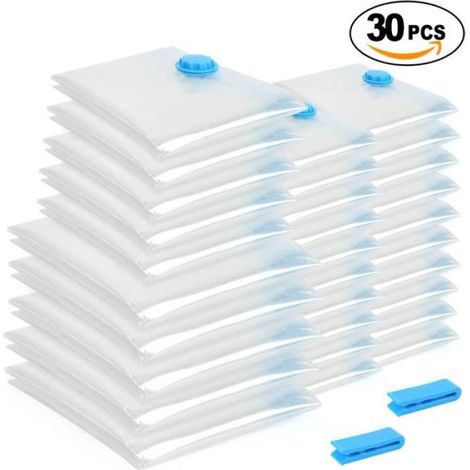 Lot de 30 Housses de Rangement sous Vide - Compression Vêtements - Blanc