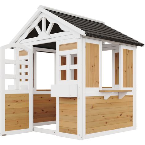 Maisonnette enfant extérieur bois massif naturel HAVRYA (1/5)