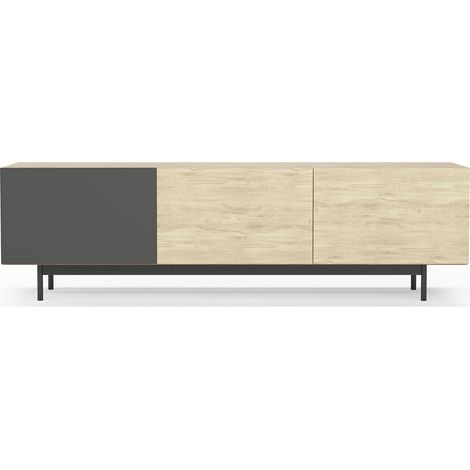 Mueble TV, colección PRINTED, en melamina con 3 puertas. Roble-Grafito