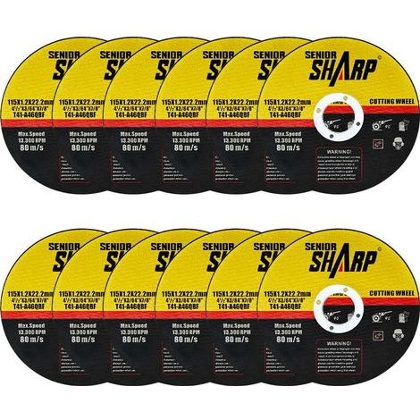 Disques de coupe métal 115 mm lot de 12 pour meuleuses d'angle, 115×1,2 mm, découpe rapide acier, fer, métal et bois, disques abrasifs spécialisés (1/5)