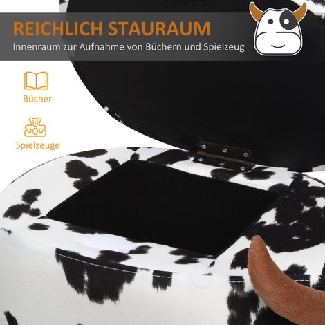 Tabouret décoratif motif animalier avec rangement, repose-pieds rembourré noir et blanc, banc porcelet pour salon, 62x35x36 cm (1/4)