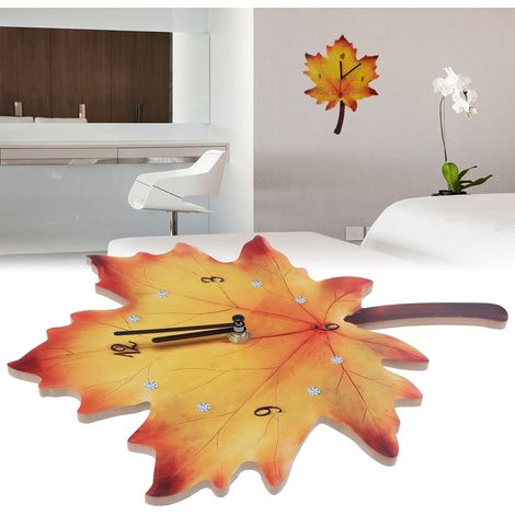Horloge murale en forme de feuille d'érable, décoration pour salon et salle à manger, horloge murale silencieuse aux éléments naturels (1/5)