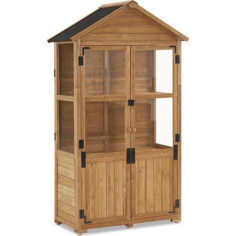 M MCombo Gartenschrank Holz Klein, Outdoor Gartenhaus Gerätehaus Wetterfest, Gewächshaus für Balkon & Terrasse, 0111 (Natur) (1/5)