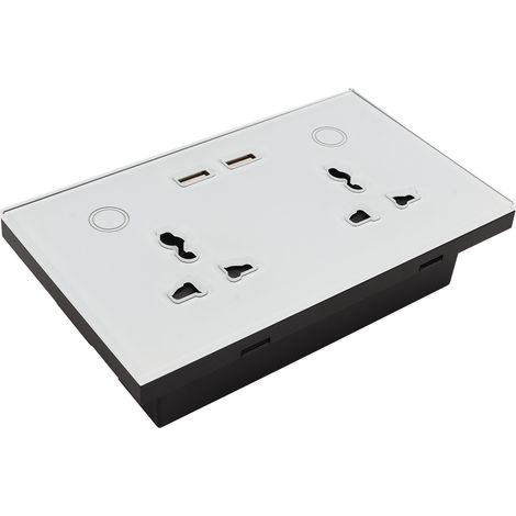 2-Positionen-WLAN-Touch-Wandschalter aus weißem Glas mit intelligenter USB-Buchse, Glasfront, AC110-240V (1/5)