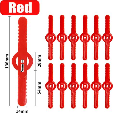 (50 pièces, rouges) Lames de tondeuse à gazon en plastique haute résistance, faciles à installer, pièces de rechange pour débroussailleuse de jardin. (1/4)