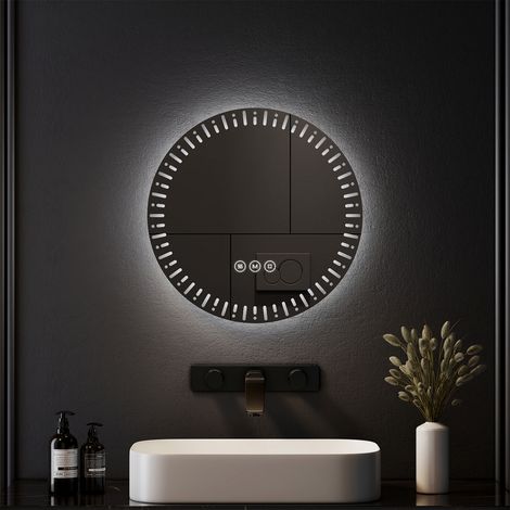 EMKE 50cm Round Bathroom LED Mirror with 3 Light Dimmable Colors  Illuminated Circle Mirror with Demister (1/5)