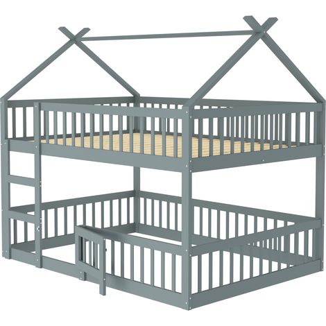 Cama litera infantil 140 x 200 cm gris con escalera MODENUIT (1/5)
