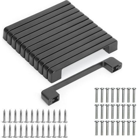 12pcs Poignee Meuble Cuisine Noir Mat, Poignée Meubles Entraxe 128mm, Poignet Carrée Porte d'Armoire Moderne avec Vis pour Tiroirs (1/5)
