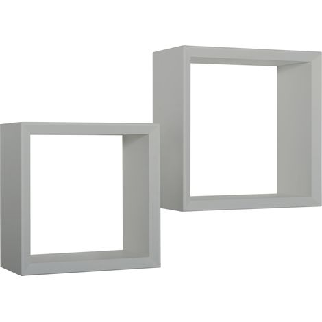 Set 2 Mensole Cubo da Parete Quadrato in Fibra di Legno Ginevra Grigio Sasso (1/5)