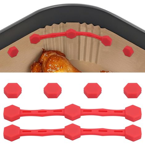 2 Ensembles Boucle Magnétique en Silicone Friteuse à Air, Aimant pour Friteuse a Air pour Doublures en Papier Parchemin Empêche la Combustion du Papier Accessoires de Cuisine (Rouge) (1/5)