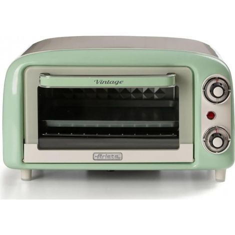 Mini four grill électrique vintage 800 W – Capacité 10 L – Double vitrage – Température jusqu'à 230°C – Minuterie 60 minutes – Vert – Ariete