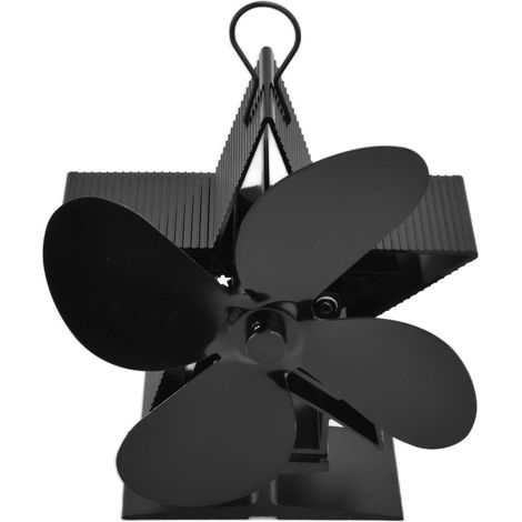 Ventilateur de poêle à bois 4 pales noir avec thermomètre – sans électricité, circulation d’air chaud, moteur thermique pour cheminée – optimise le chauffage. (1/5)