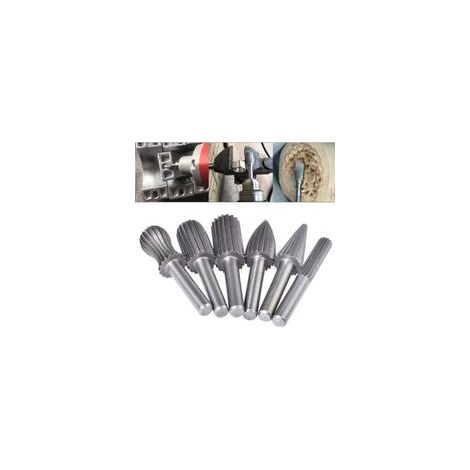 Set di 6 frese rotative a doppia scanalatura in carburo di tungsteno, 6 mm, gambo in carburo di tungsteno, punte per limatura/incisione/molatura per utensili rotanti (1/4)