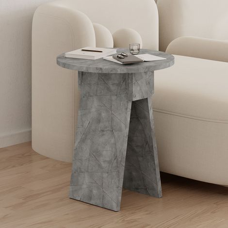 Decortie Table d'appoint moderne Chen Table basse ronde en panneaux de particules à 2 pieds 42(L)x42(P)x50(H)cm, effet marbre doré (1/4)