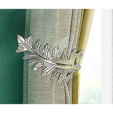 1 paire d'embrasses de rideaux, grand modèle à motif de feuilles vintage, embrasse de rideau décorative rétro (argentée) (1/5)