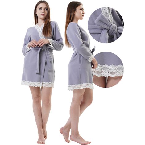 Damen-Fleecebademantel mit Taschen, Größe L, bequem, zum Binden, warm und stylisch (1/5)