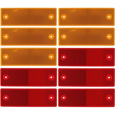 Pack of 10 Rectangular Reflectors for Screwing on – 90 x 40 mm, Yellow – Reflective and Waterproof, ECE Approved for Bicycle, Motorcycle, Trailer, Truck and More (1/5)