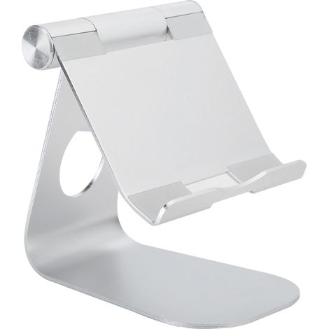 Universeller Tischständer aus Aluminiumlegierung für Mobiltelefone und Tablets, verstellbar, silberfarben. (1/5)