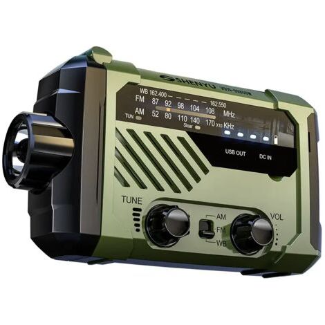 Radio solaire d'urgence IP68 – Recharge manivelle et panneau solaire – AM/FM – Lampe de poche 3W – Alarme SOS – Compacte et légère (1/5)
