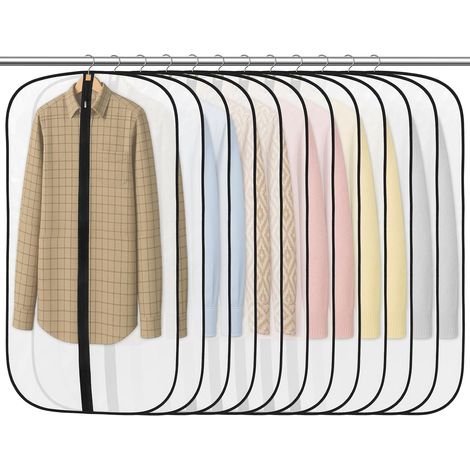 12 custodie porta abiti, 60 x 100 cm, in PEVA trasparente, da 40 pollici, ideali per riporre camicie, cappotti invernali, giacche, abiti da sera e altri indumenti.