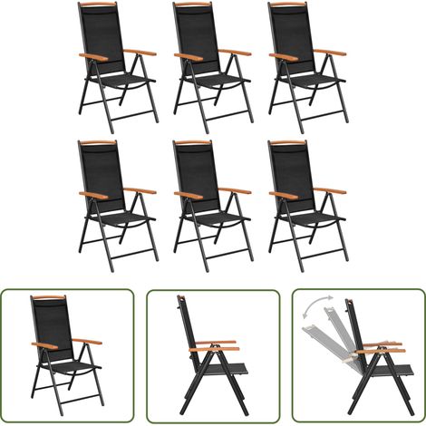 The Living Store Chaises de jardin pliables lot de 6 Textilène Noir - Chaise De Jardin - Fauteuil De Jardin - Mobilier De Jardin - Chaise Pliante - Chaise Inclinable (1/5)