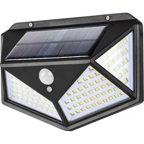 Lampe solaire d'extérieur 100 LED : applique murale sans fil 120° avec détecteur de mouvement, équipée de 3 modes de détection, facile à installer