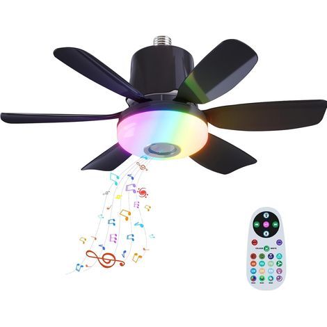 Ventilateur Plafond LED avec Lumière RGB Dimmable,lampe Ventilateur Plafond E27 Interface,Télécommande et Haut-Parleur Bluetooth,3 Vitesses 3 Minuter,Plafonnier Ventilateur pour Salon Chambre (Noir) (1/5)