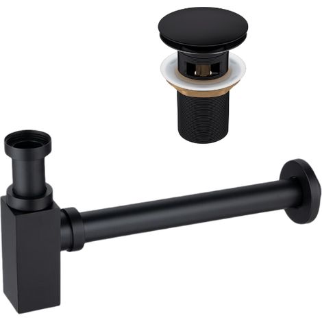 BALNEO - ensemble bonde de lavabo Klik Klak A avec trop-plein noire + siphon carré noir en laiton - kit pour lavabo (1/5)