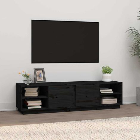vidaXL Mueble de TV madera maciza de pino negro 156x40x40 cm (1/5)