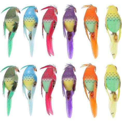 12 pièces de décoration en mousse pour vitrine, perroquet décoratif, ornement perroquet à plumes (1/5)