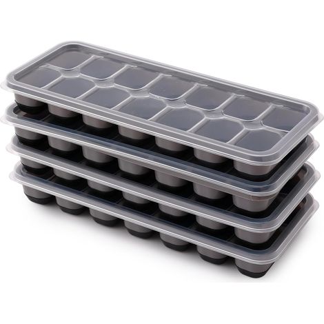 bacs à glaçons en silicone avec couvercle- Empilables - Pour cocktail, whisky, café (4 noirs) (1/5)