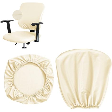 Lot de 2 housses de chaise universelles blanc cassé antidérapantes lavables et amovibles pour chaises de bureau et fauteuils pivotants (1/5)