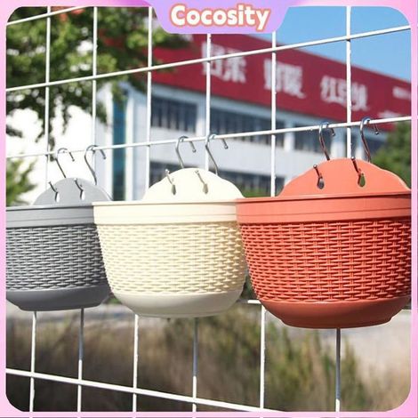 Cocosity pot de plantes suspendu au mur Pot de fleurs en rotin, panier de rangement mural suspendu pour plantes, jardin gazon Brun (1/5)