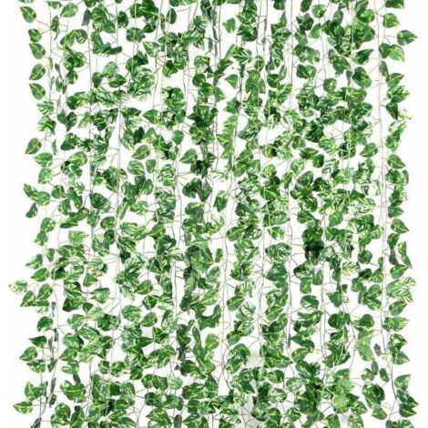 Lierre Artificiel 12 Pack 2.45m Plantes Artificielles Guirlande Feuilles Artificielles Fausse Plante Tombante Artificielle Lierre Guirlandes Liere Decoration pour Mariage,Cuisine,Jardin,Bureau (1/4)