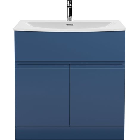 Hudson Reed Urban Floor Standing 2-Door Vanity Unit with Basin 4 Satin Blue - 800mm Wide (1/5)