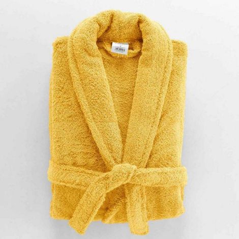 Douceur D'Intérieur – Peignoir éponge 100% coton col châle 500 g/m² – Confort luxueux – Lavable en machine à 40° – Jaune (1/5)