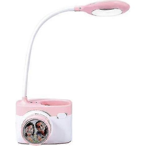 Lampe de table avec ventilateur, lampe de table rechargeable avec port de chargement USB et porte-stylo (rose). (1/4)