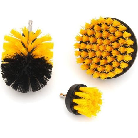 Brosse Nettoyage - Pour Perceuse Sans Fil - Pour Sol Brique Toilette Evier Salle De Bain - Lot De 3 (1/4)