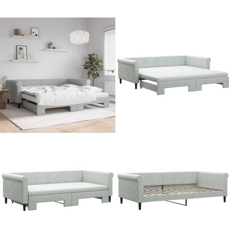 Tagesbett Ausziehbar mit Matratzen Hellgrau 100x200 cm Samt - Schlafsofa - Sofa-Bett (1/5)