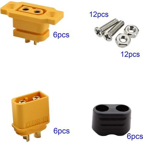 Lot de 6 Paires Connecteurs Encastrables XT60BE-F + fiche XT60H avec Capuchon en Caoutchouc et vis pour Batterie Lipo XT-60 - Connecteurs dorés - Protégés Contre la poussière et l'eau (1/5)