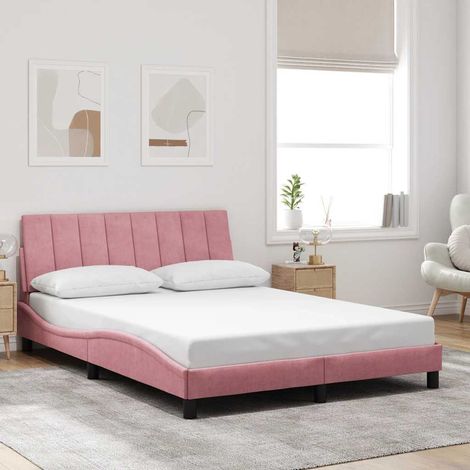 Cadre de lit rose avec tête de lit en velours, sommier à lattes 140 x 190 cm, sans matelas - PANGIVO (1/5)