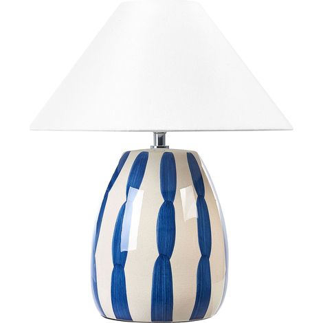 Lampada da tavolo in ceramica beige e blu paralume bianco 41 cm Luchetti (1/5)