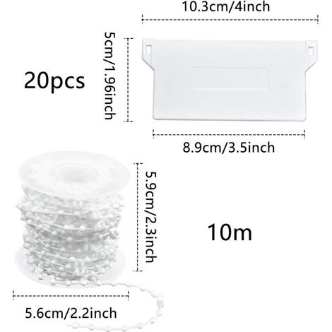 20 Pièces Poids de Store Vertical Lattes Inférieure 89 mm (3,5 Pouces) & 10m Plastique Chaînes Aveugles Verticales pour Kit de Réparation de Stores Verticaux Rideaux, Blanc (1/4)