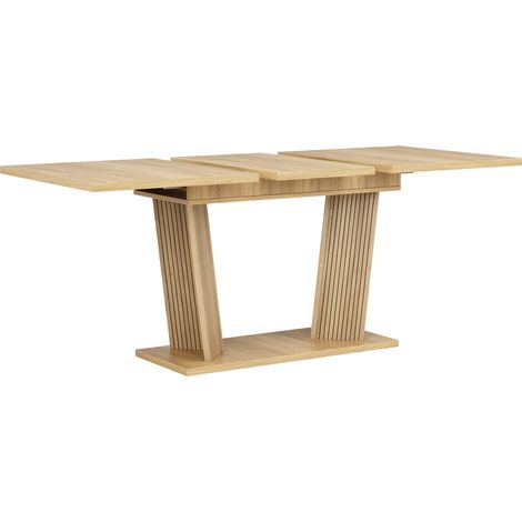 Mesa de comedor extensible 120-160 x 80 x 76 cm efecto madera MDF y metal, marrón natural (1/5)